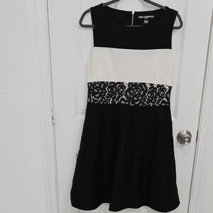 Karl Lagerfeld Black and White Dress with Lace Detail